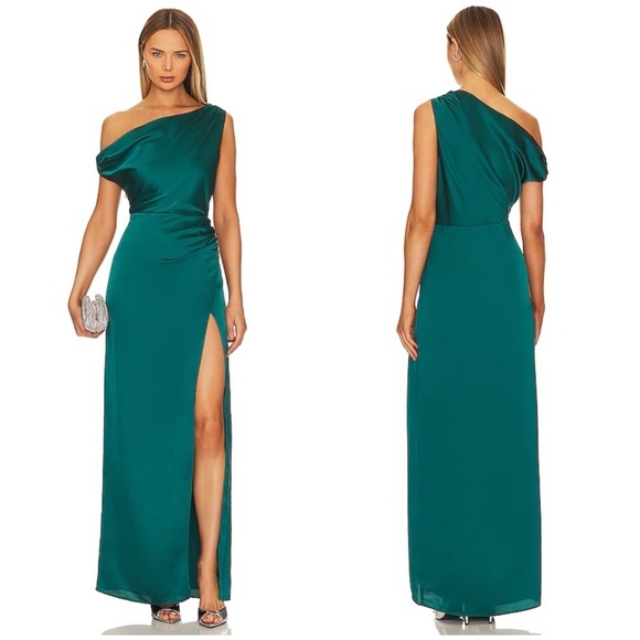SHOW ME YOUR MUMU Jodie Dress In Emerald Luxe Satin - Picture 1 of 7